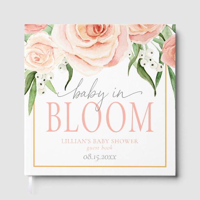 Pink Rose Floral Sweet Baby Girl Baby Shower  Guest Book (Front)
