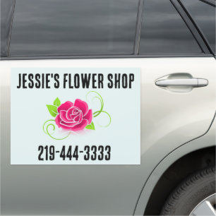 PINK ROSE FLORAL TEAL LARGE CUSTOM CAR MAGNET