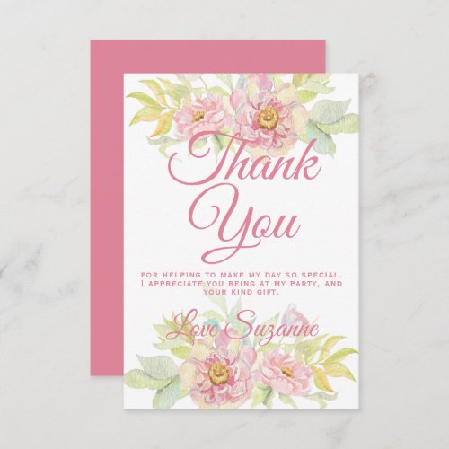 Pink Rose Floral Thank You Card