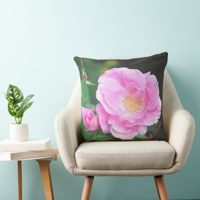 Pink Rose Floral Throw Pillow (Chair)