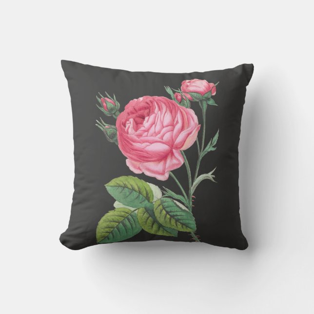 Pink rose floral throw pillow (Front)