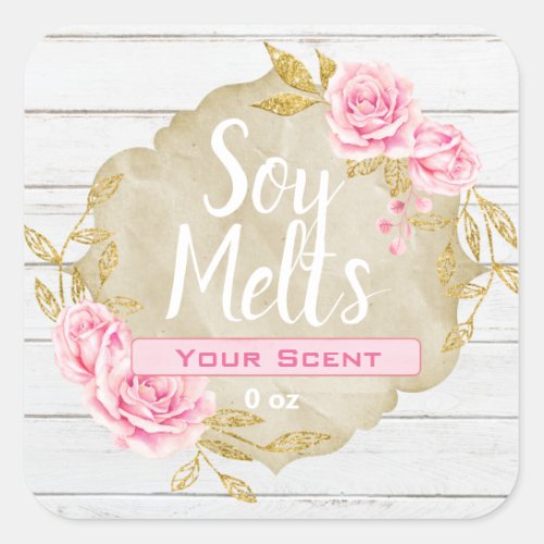 Pink Rose Floral Vintage Soy Wax Melt Labels