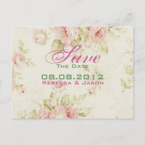 Pink rose Floral vintage wedding Save The date Announcement Postcard