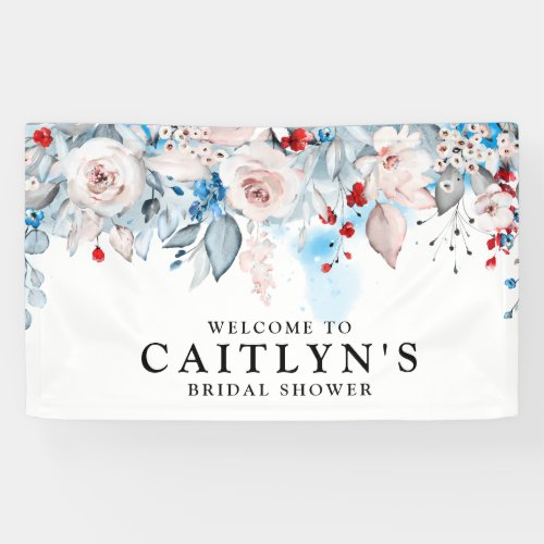 Pink Rose Floral Watercolor Bridal Shower Welcome Banner