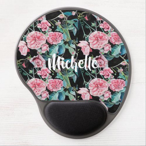 Pink Rose Floral Watercolor Computer Mouse Pad