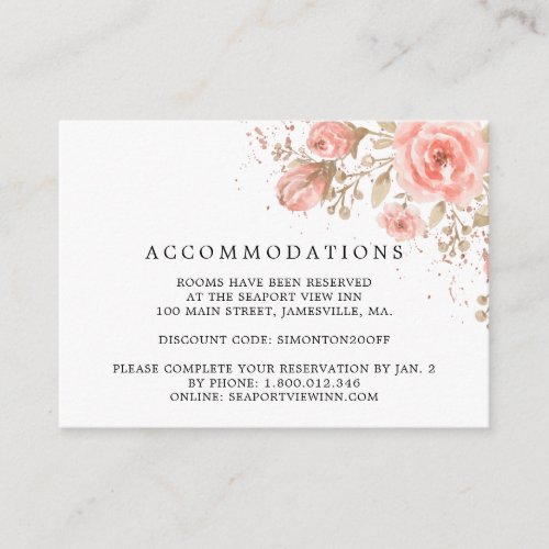 Pink Rose Floral Wedding Accommodation Enclosure Card