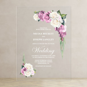 Pink Rose Floral Wedding Acrylic Invitations