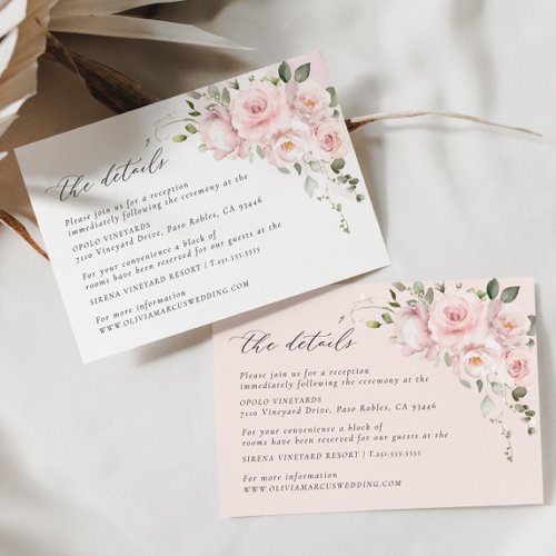Pink Rose Floral Wedding Details Enclosure Card