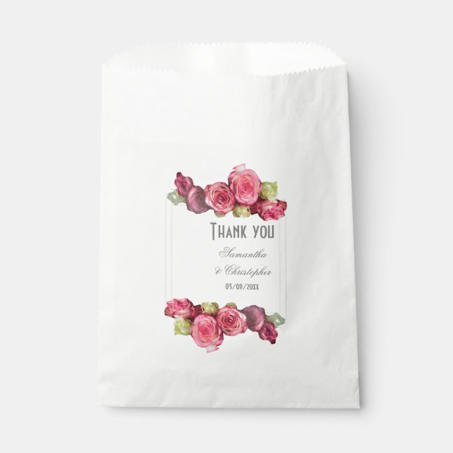 Pink rose floral wedding favor bag (Front)