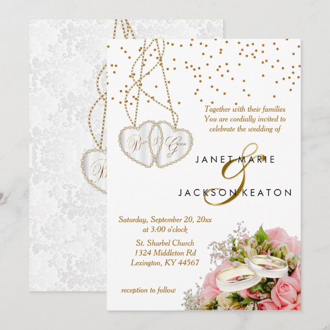 Pink Rose Floral Wedding Invitation (Front/Back)