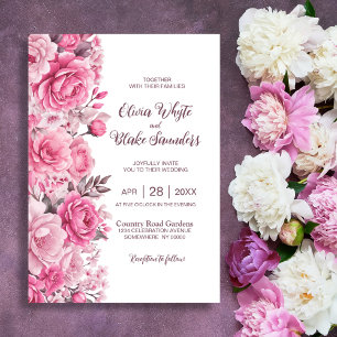 Pink Rose Floral Wedding Invitation