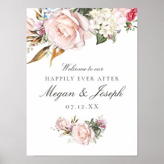Pink Rose Floral Wedding Poster