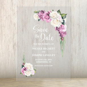 Pink Rose Floral Wedding Save the Date Acrylic Invitations