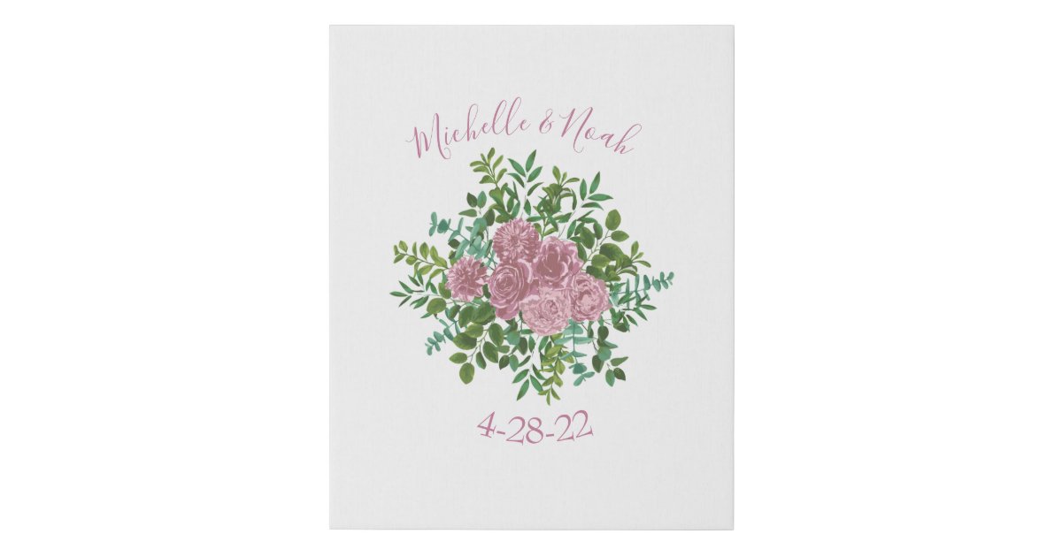 Pink Rose Floral Wedding Signature Canvas | Zazzle