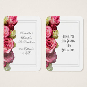 Pink rose floral wedding thank you tag