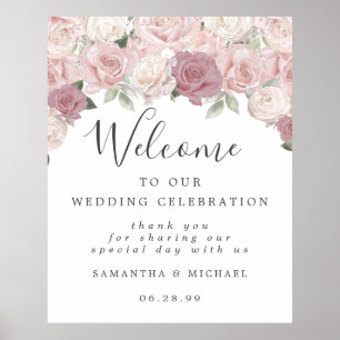 Pink Rose Floral Welcome to Our Wedding Sign