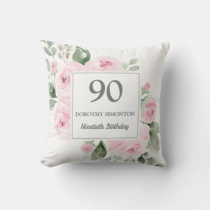 Pink Rose Floral Womans 90th Birthday Party Gift Throw Pillow