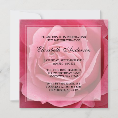 Pink Rose Flower 80th Birthday Party Announcement