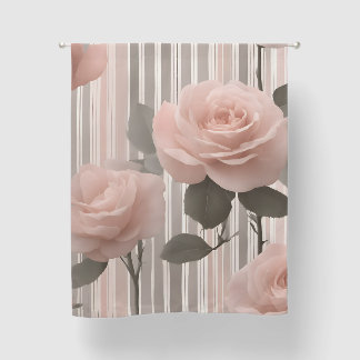 Pink Rose Flower and stripes, Vintage Look Blackout Curtains