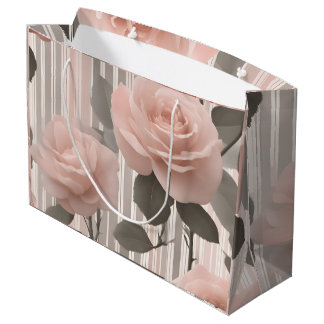 Pink Rose Flower and stripes, Vintage Look Large Gift Bag