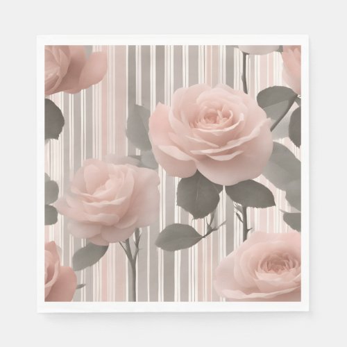 Pink Rose Flower and stripes,  Vintage Look  Napkins