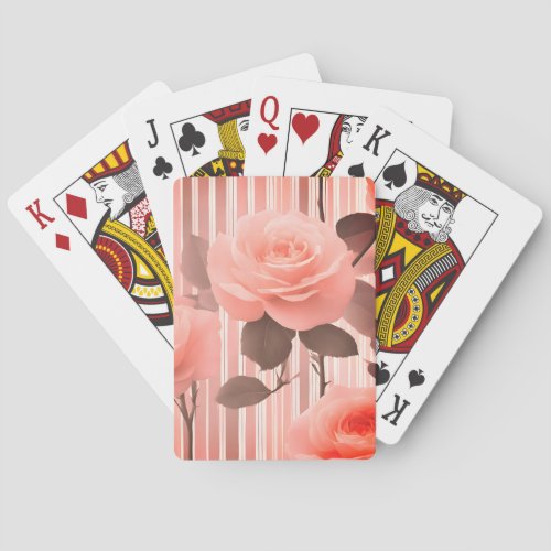 Pink Rose Flower and stripes,  Vintage Look  Poker Cards