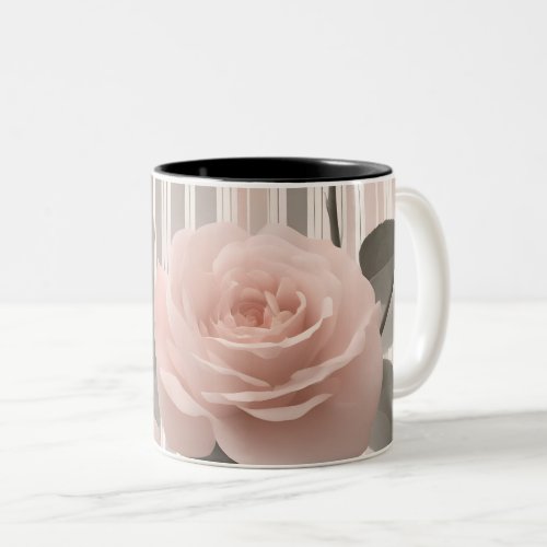 Pink Rose Flower and stripes,  Vintage Look  Two-Tone Coffee Mug