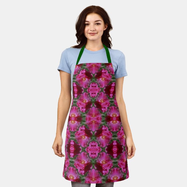 Pink Rose Flower Art Pattern            Apron (Worn)