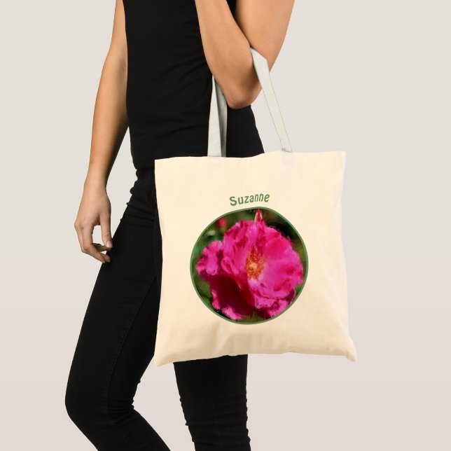 Pink Rose Flower Art Personalized Tote Bag (Front (Product))