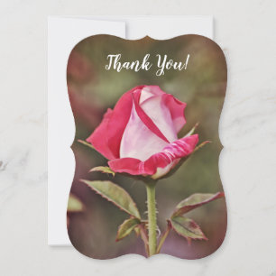 Pink Rose Flower Art Thank You Flat Note Card