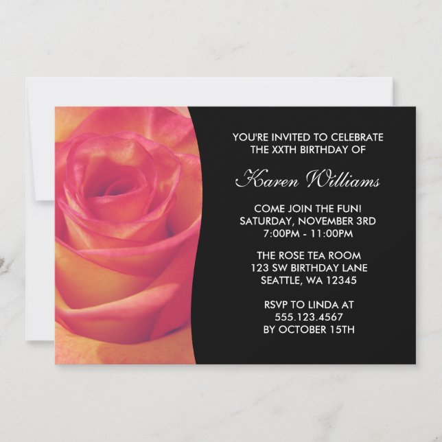 Pink Rose Flower Birthday Party Invitation (Front)