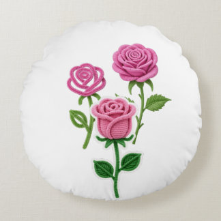 Pink Rose Flower Botanist Pipe Cleaner Flower  Round Pillow