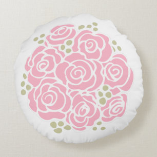 Pink rose flower bouquet round pillow