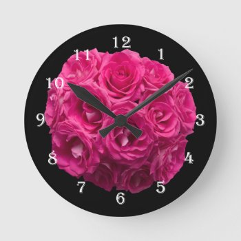 Pink Rose Flower Bouquet Wall Clock by KathyHenis at Zazzle