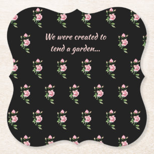 Pink Rose Flower Christian Quote Saying Garden Paper Coaster