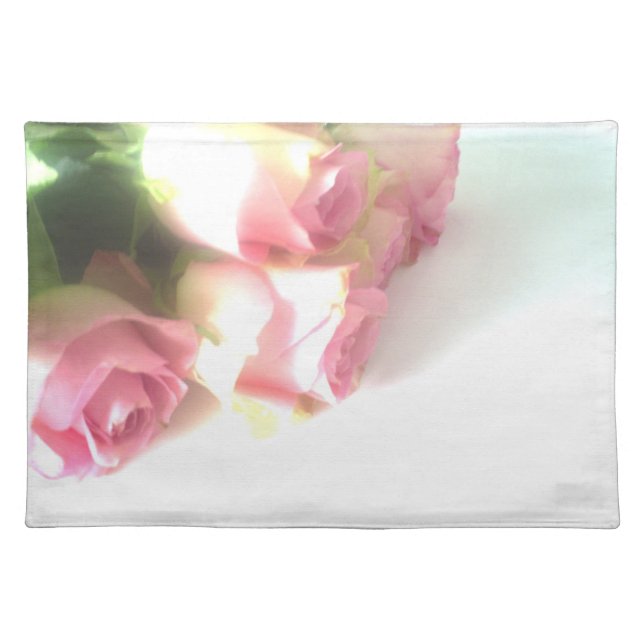 Pink rose flower cloth placemats for wedding party (Front)