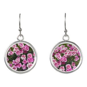 Pink Rose Flower Drop Earrings