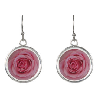 Pink Rose Flower Earrings