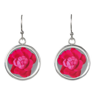 Pink Rose Flower Earrings