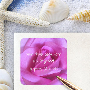 Pink rose flower elegant modern return address square sticker