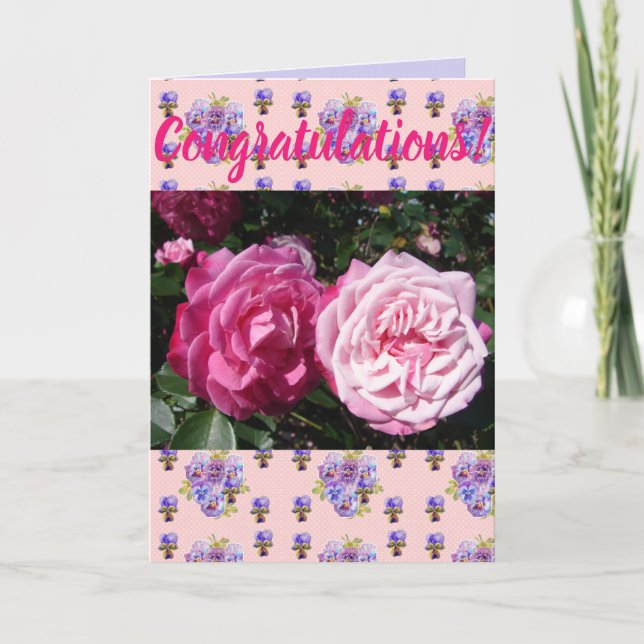 Pink Rose Flower Floral Conrgatulations art Card (Front)
