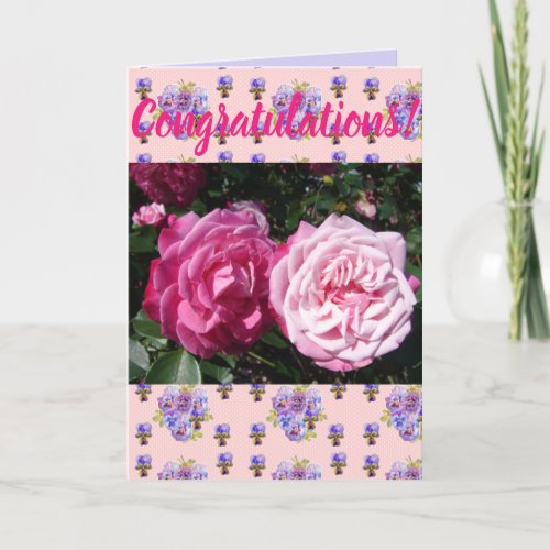 Pink Rose Flower Floral Conrgatulations art Card