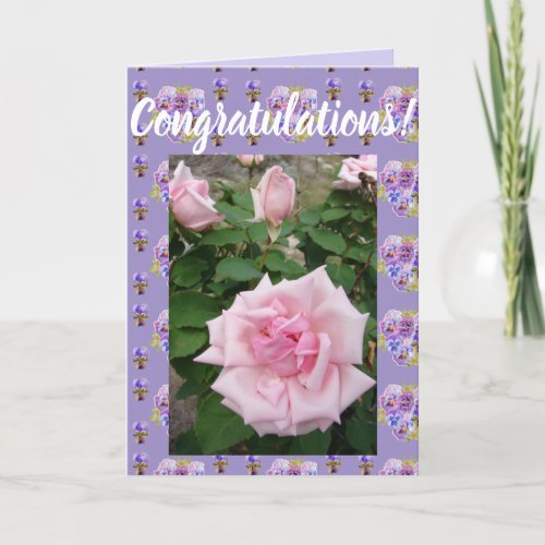 Pink Rose Flower Floral Conrgatulations art Card