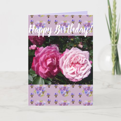 Pink Rose Flower Floral Happy Birthday art Card