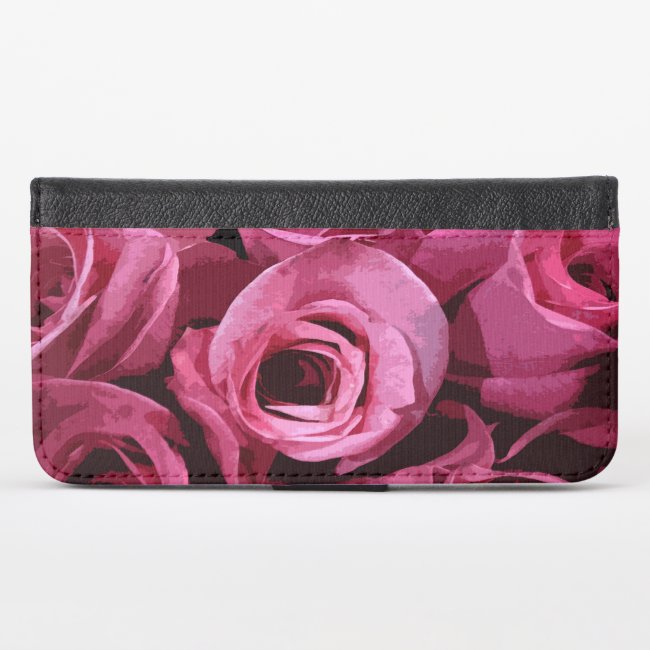 Pink Rose Flower Floral iPhone X Wallet Case