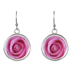 Pink Rose Flower Floral Photography Romantic Earrings