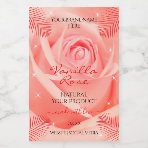 Pink Rose Flower Floral Product Labels Palm Leaves