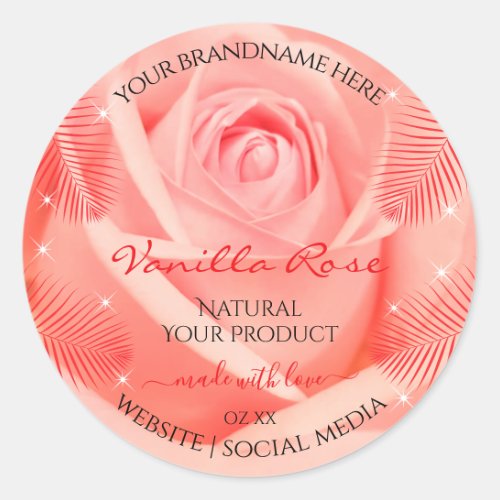 Pink Rose Flower Floral Product Labels Palm Leaves