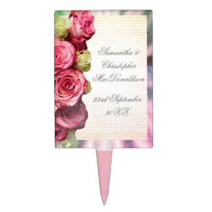 Pink rose flower floral romantic wedding cake topper