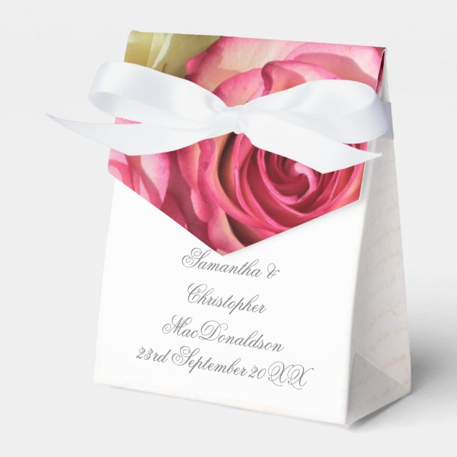 Pink rose flower floral romantic wedding favor boxes (Front Side)